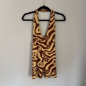Knit Halter Romper with Psychedelic Floral Pattern